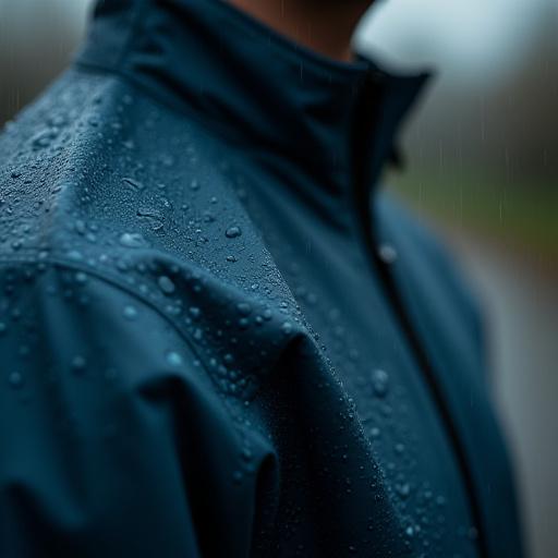 Vandafvisende jakke hvor regndråber preller af